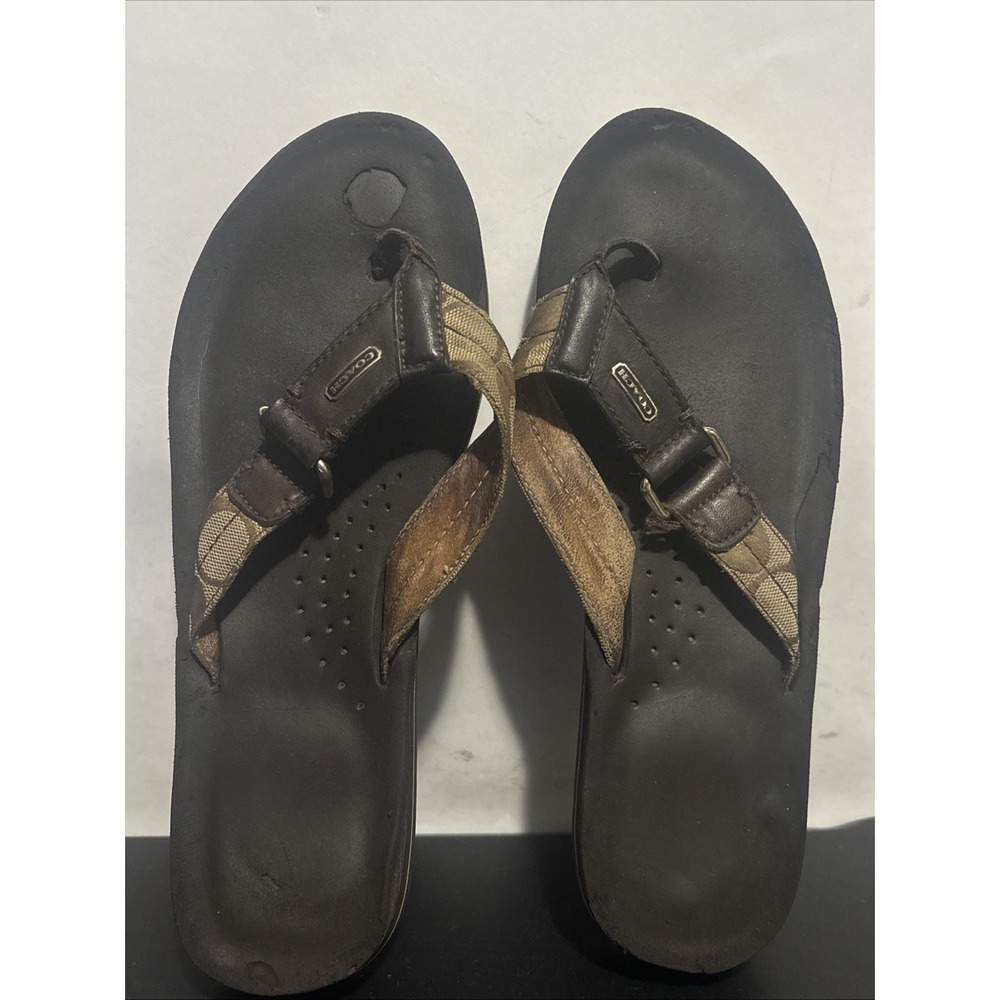 Coach Signature Black Canvas Flip Flop Sandals Womens Size 10.5 Insole Thong